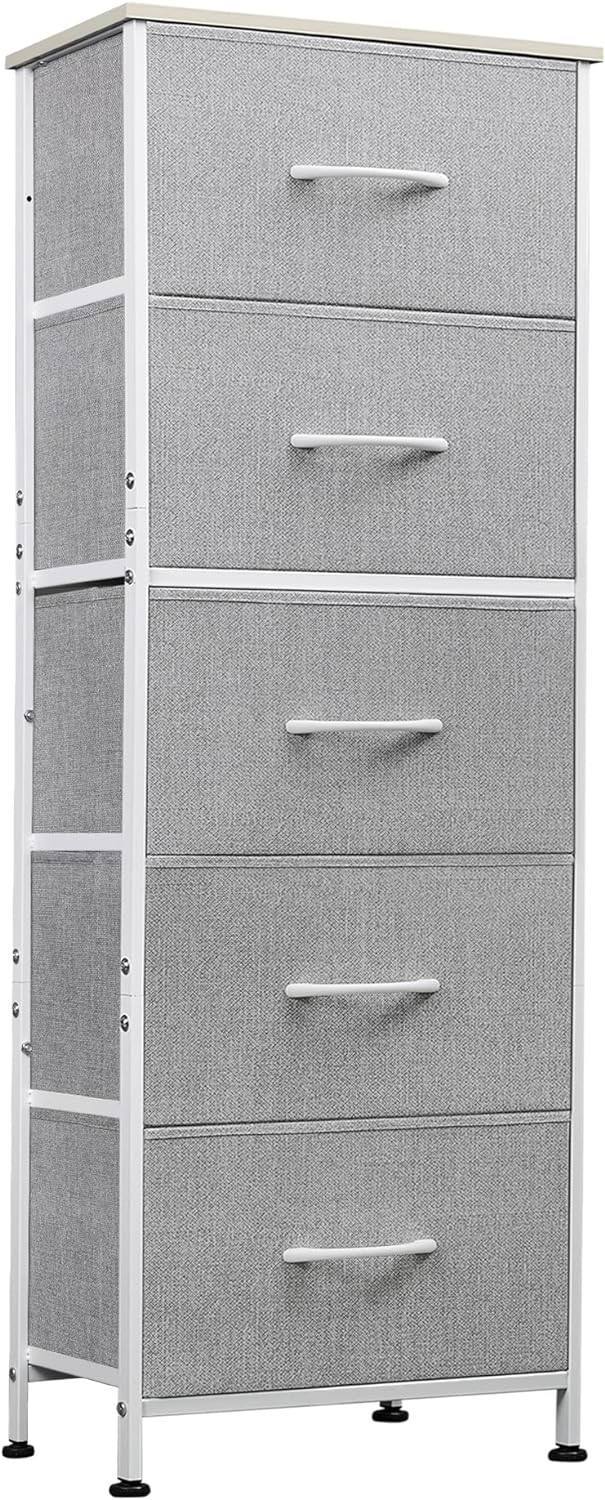 WLIVE Minimalist Tall 5-Drawer Fabric Dresser Chest