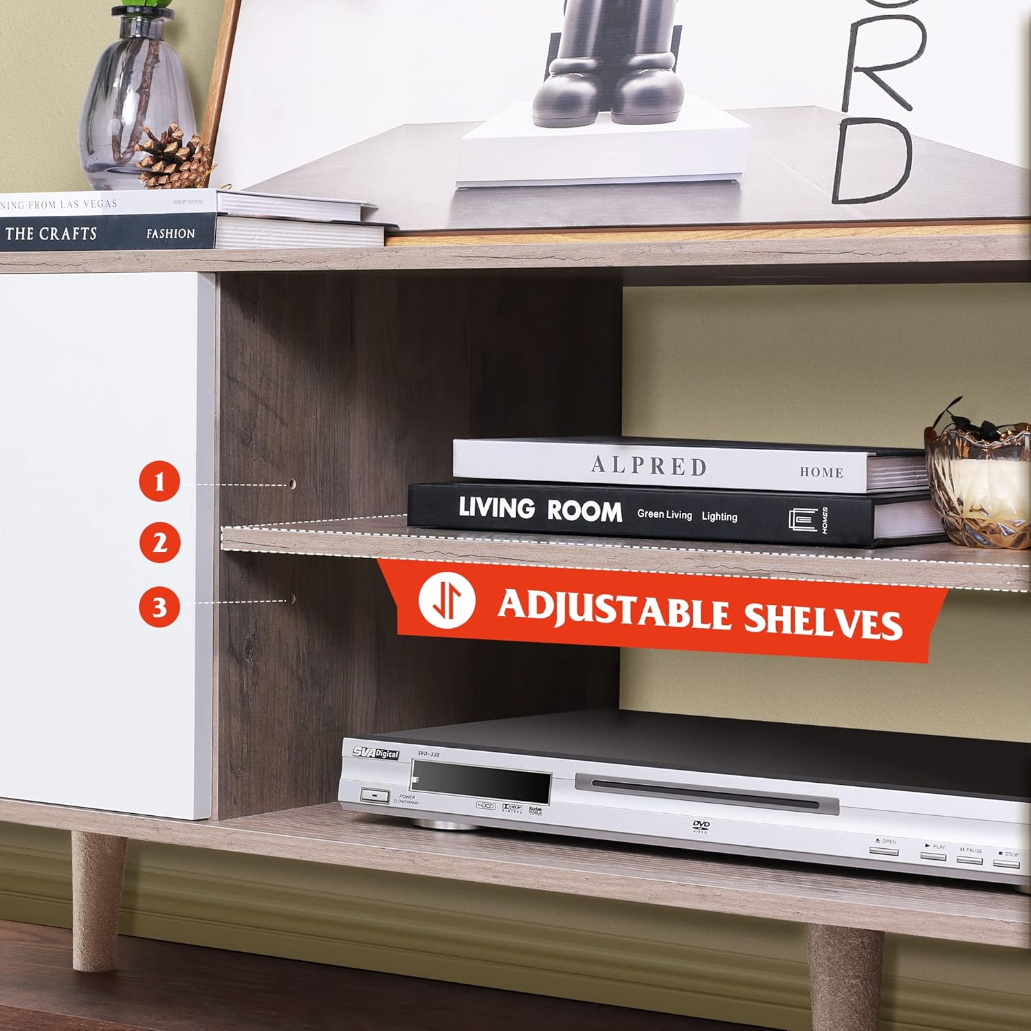 WLIVE Mid Century Modern TV Stand with Cabinets for 60 inch TV