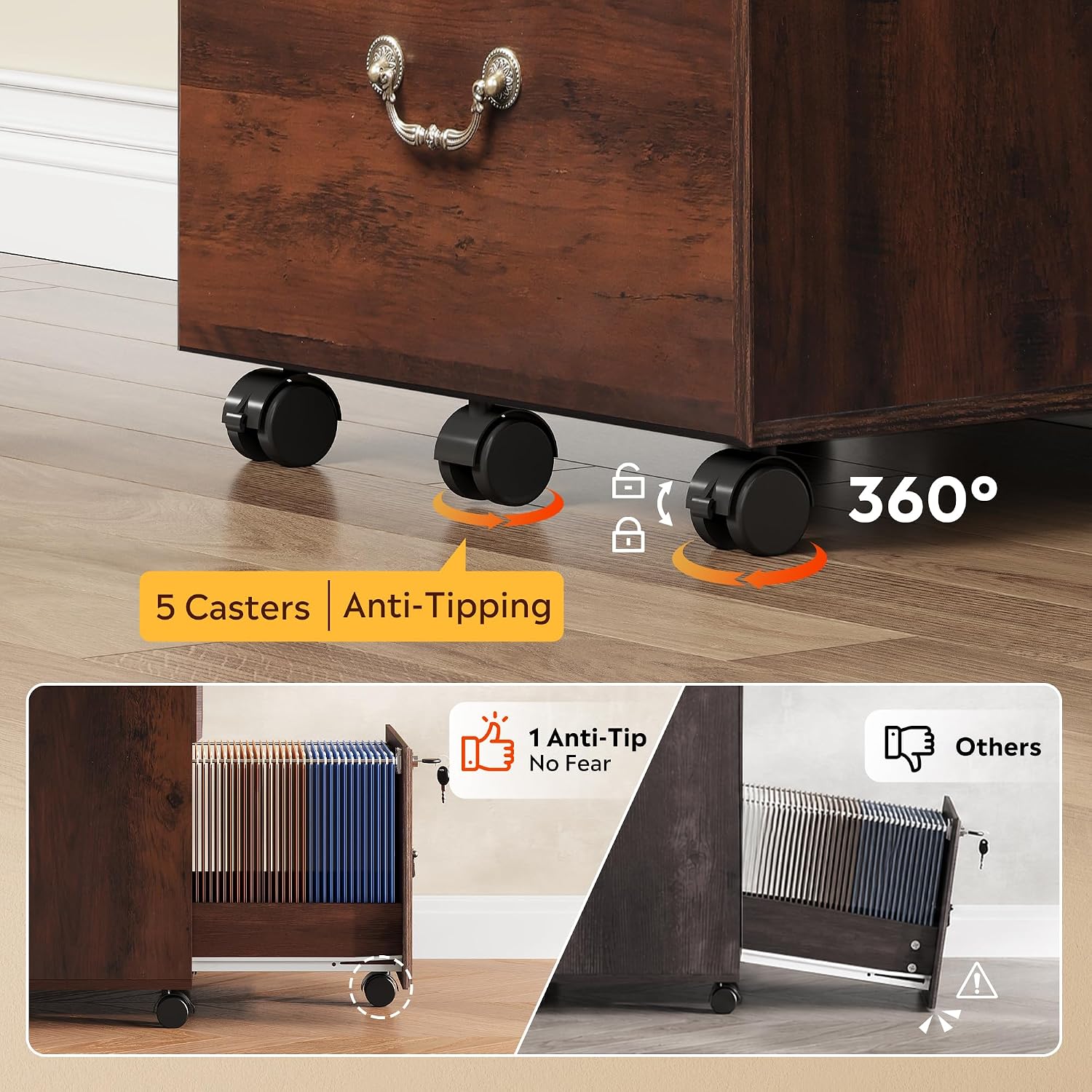 DEVAISE 2 Drawer File Cabinet, Mobile File Cabinet with Lock, Brown Oak | Wood Filing Cabinet for Under Desk for Home Office, Rolling Printer Stand for Office Storage, 360° Lockable Casters