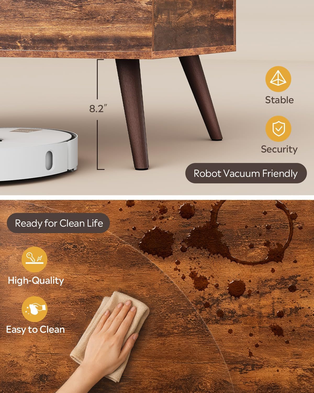 WLIVE Lift Top Coffee Table with Hidden Storage, Adjustable Shelf