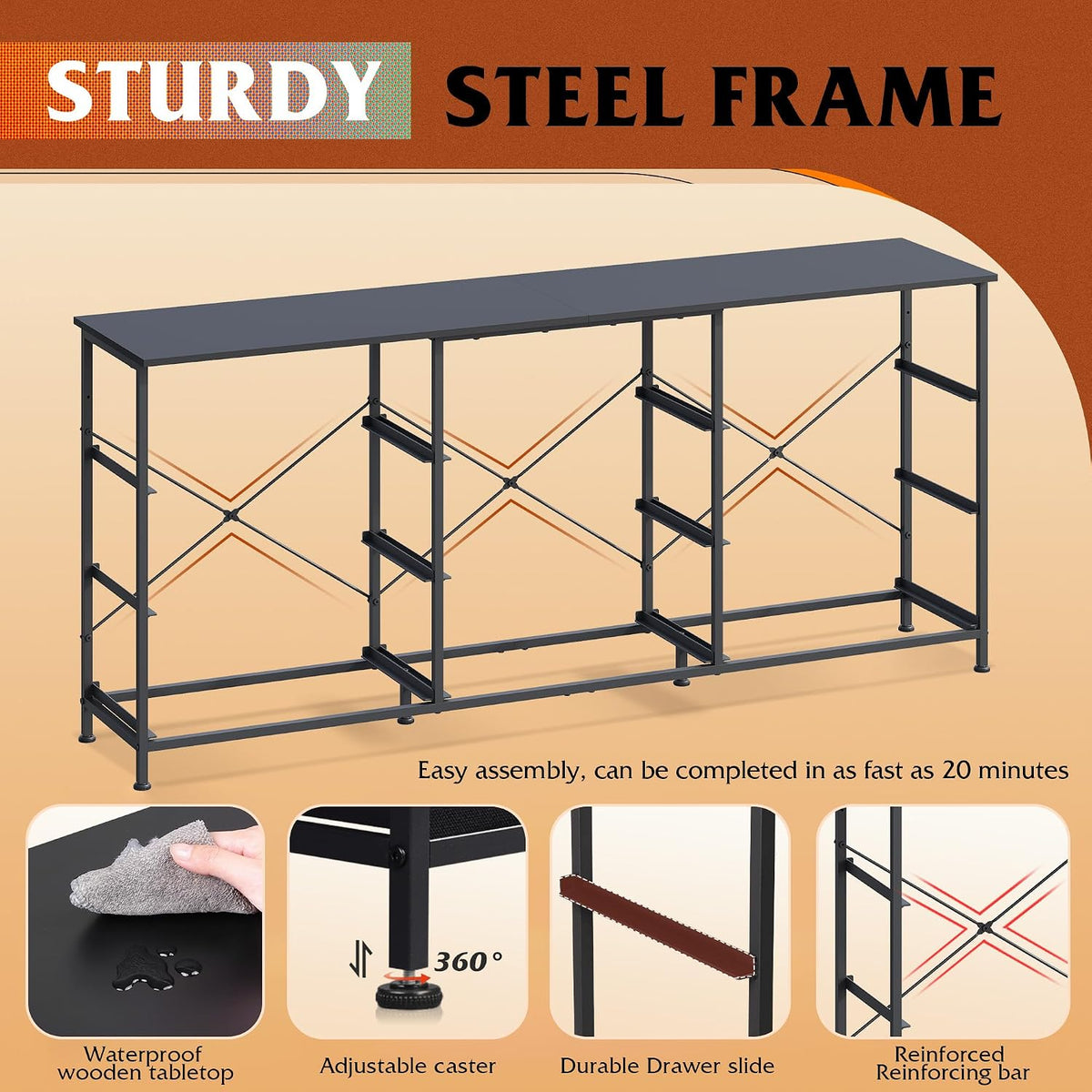 WLIVE Dresser TV Stand for 75'' TV, 9 Fabric Drawers of Wide Dresser, Black