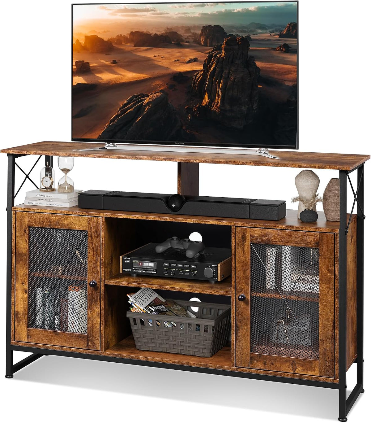 WLIVE TV Stand 55 inch TV, Tall Entertainment Center with Storage, Farmhouse Industrial TV Console for Bedroom Living Room