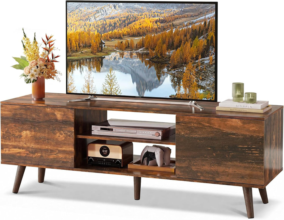 WLIVE TV Stand for 55 60 Inch TV, mid Century Modern Entertainment Center with 2 Cabinets Storage & Adjustable Shelf, Media Console Table for Living Room, Bedroom, Media Furniture