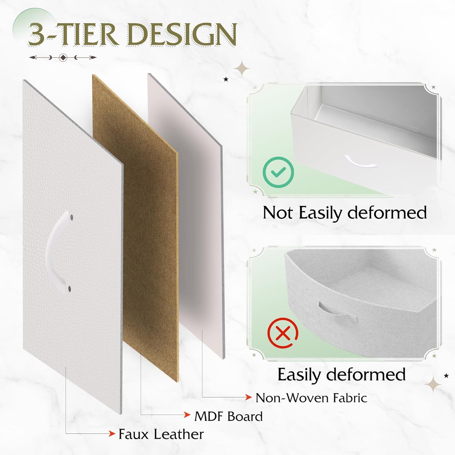 WLIVE Minimalist 3-Drawer Fabric Storage Nightstand