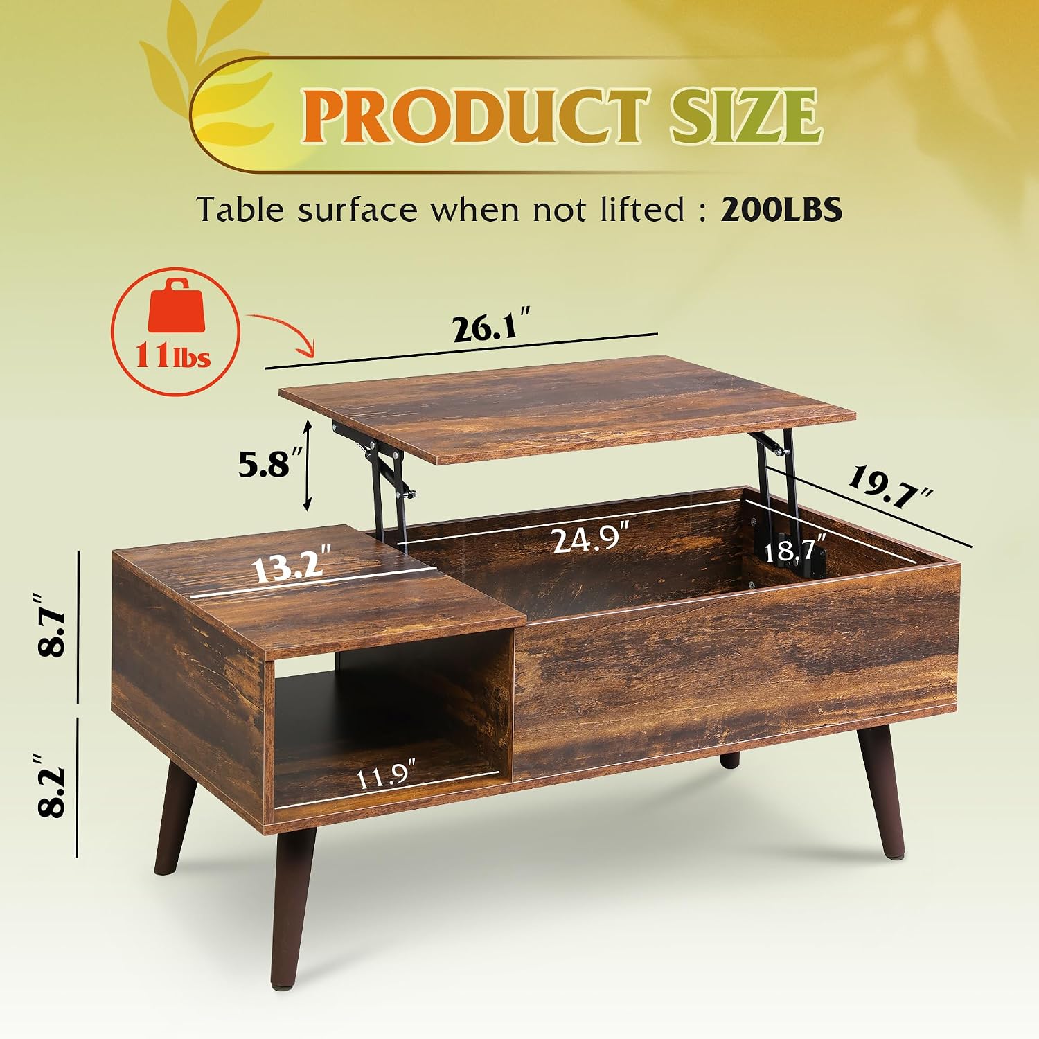 WLIVE Lift Top Coffee Table with Hidden Storage