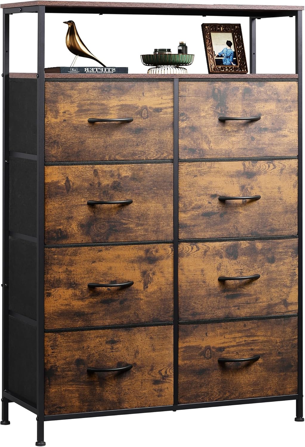 WLIVE Tall 8-Drawer Fabric Storage Dresser with Open Shelves