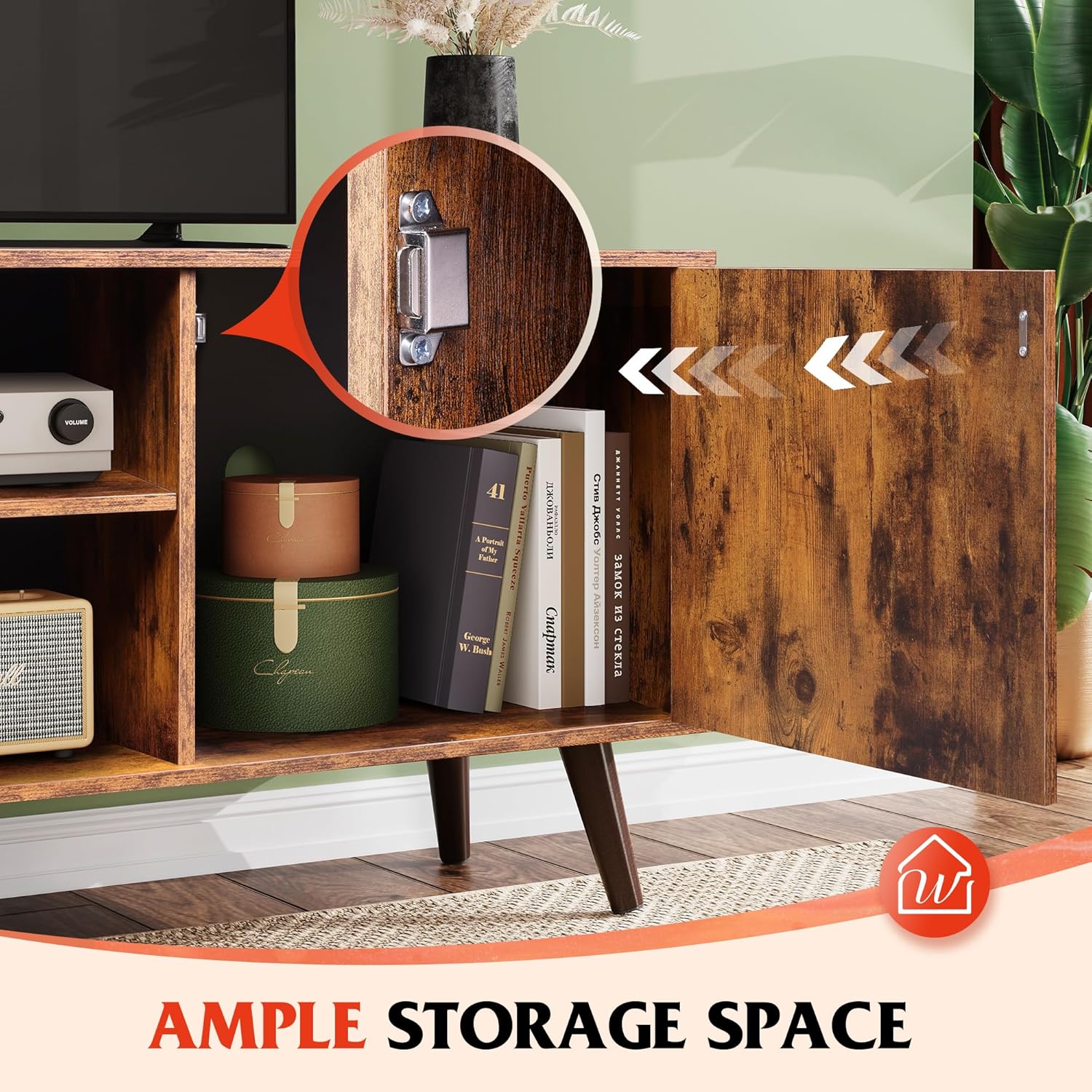 WLIVE Mid Century Modern TV Stand with Storage for 55 Inch TV