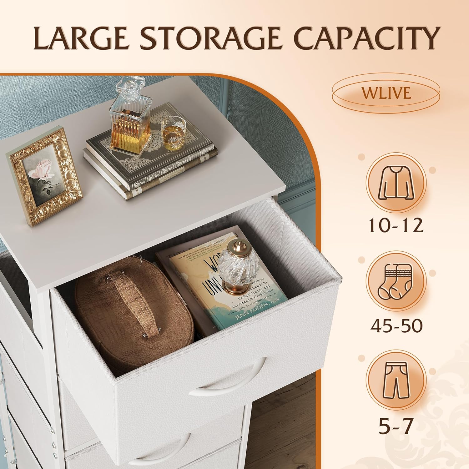 WLIVE Minimalist Tall 5-Drawer Fabric Dresser Chest