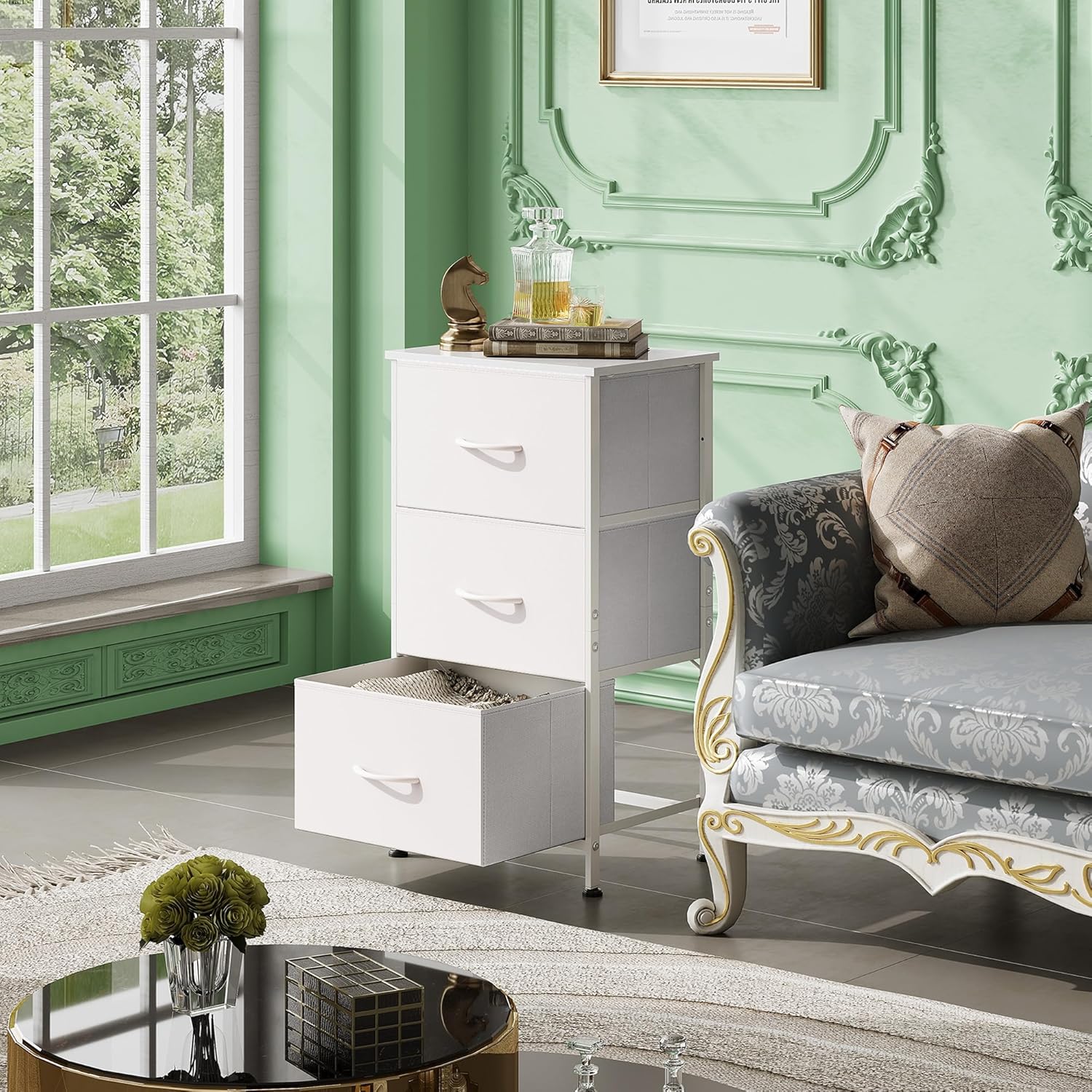 WLIVE Minimalist 3-Drawer Fabric Storage Nightstand