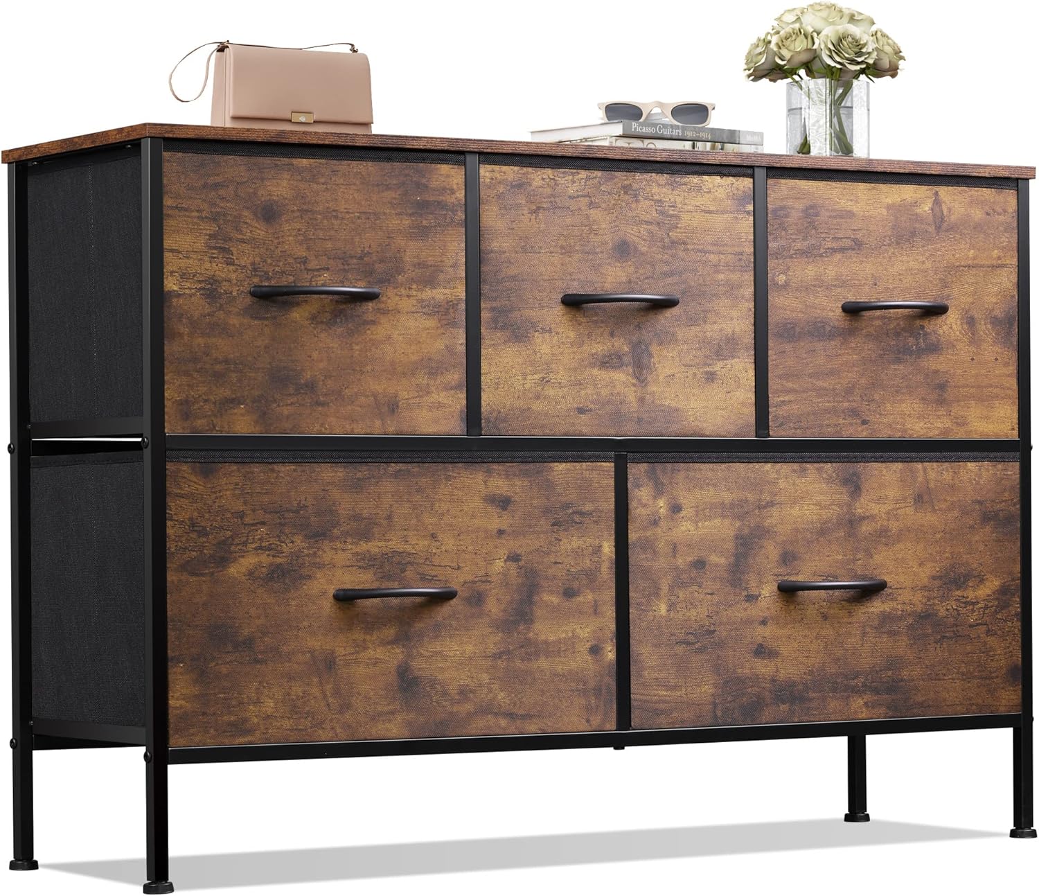 WLIVE Minimalist Wide Fabric 5-Drawer Dresser