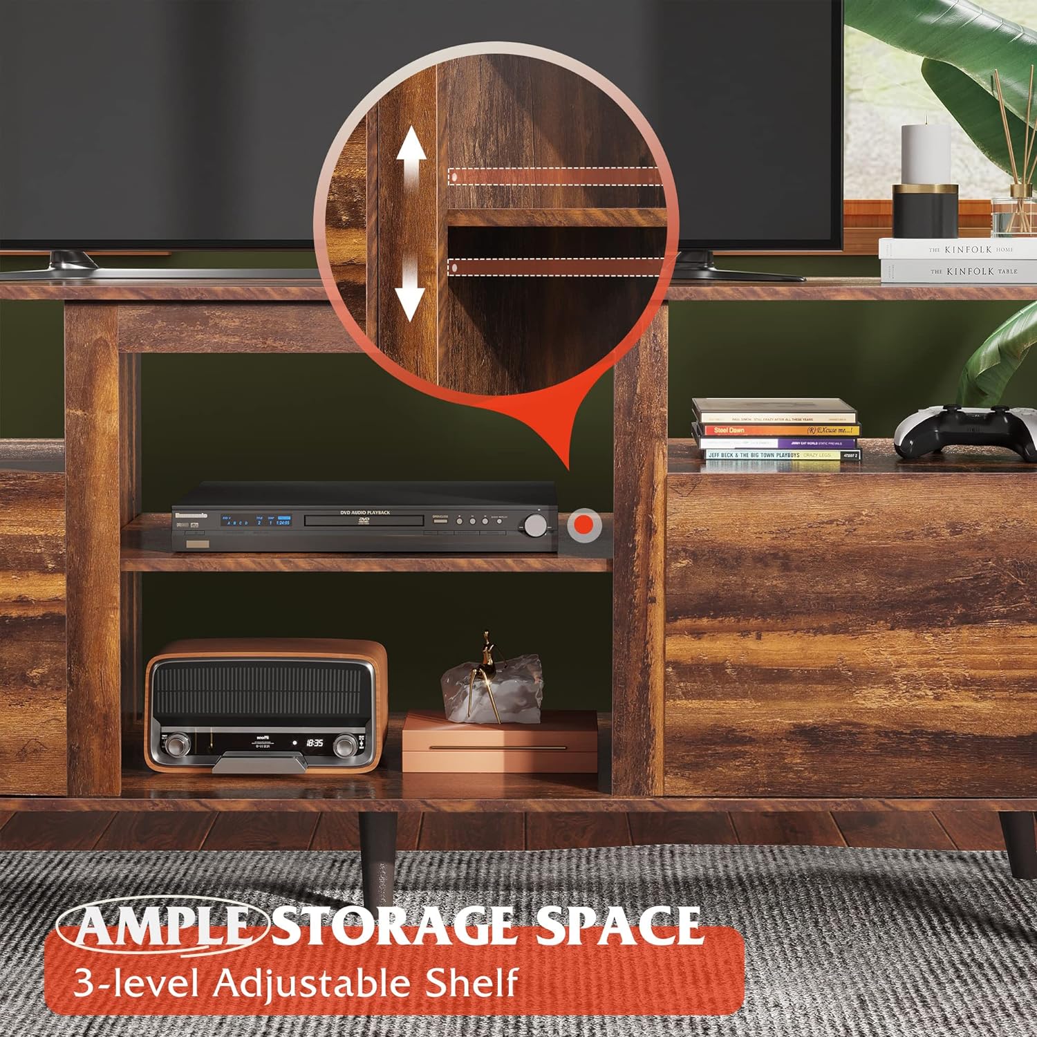WLIVE Mid Century Modern TV Stand with Cabinets Storage Space
