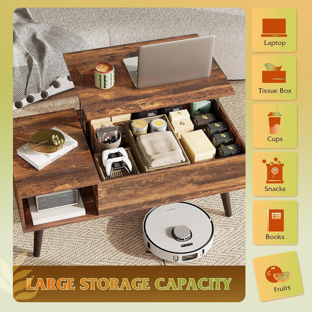 WLIVE Lift Top Coffee Table with Hidden Storage