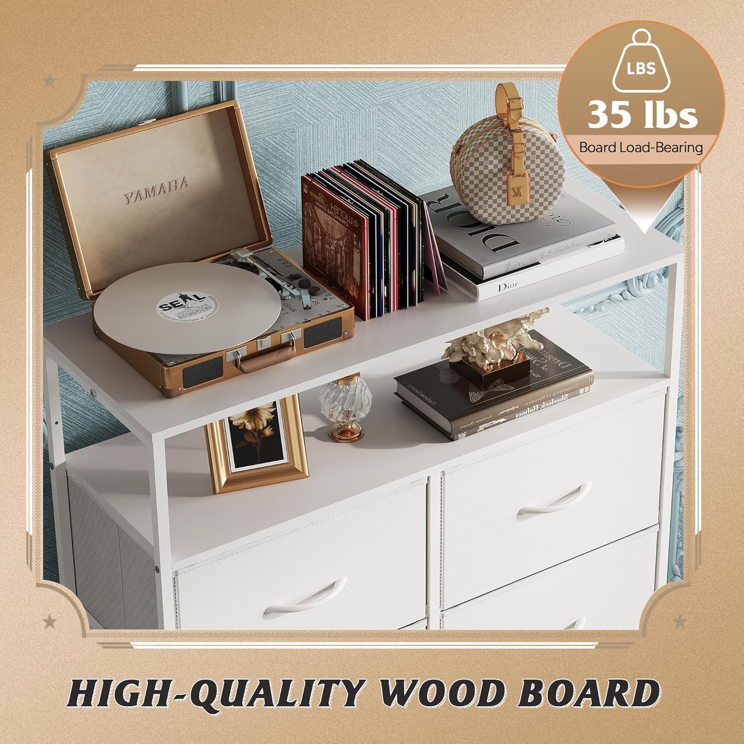 WLIVE Tall 8-Drawer Fabric Storage Dresser with Open Shelves