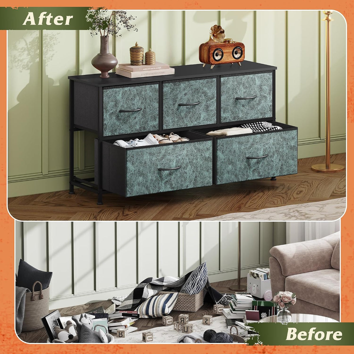 WLIVE Dresser for Bedroom, Wide Dresser with 5 Fabric Drawer Charcoal Black