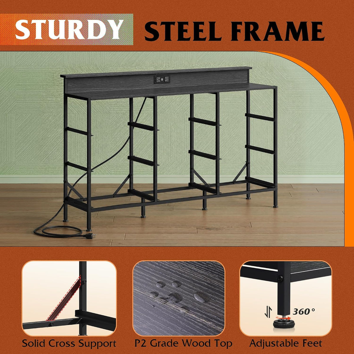 WLIVE Dresser TV Stand with LED Lights &Outlets, 9 Fabric Drawers, Charcoal