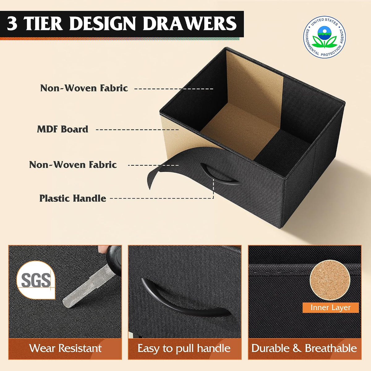 WLIVE Dresser TV Stand for 75'' TV, 9 Fabric Drawers of Wide Dresser, Black