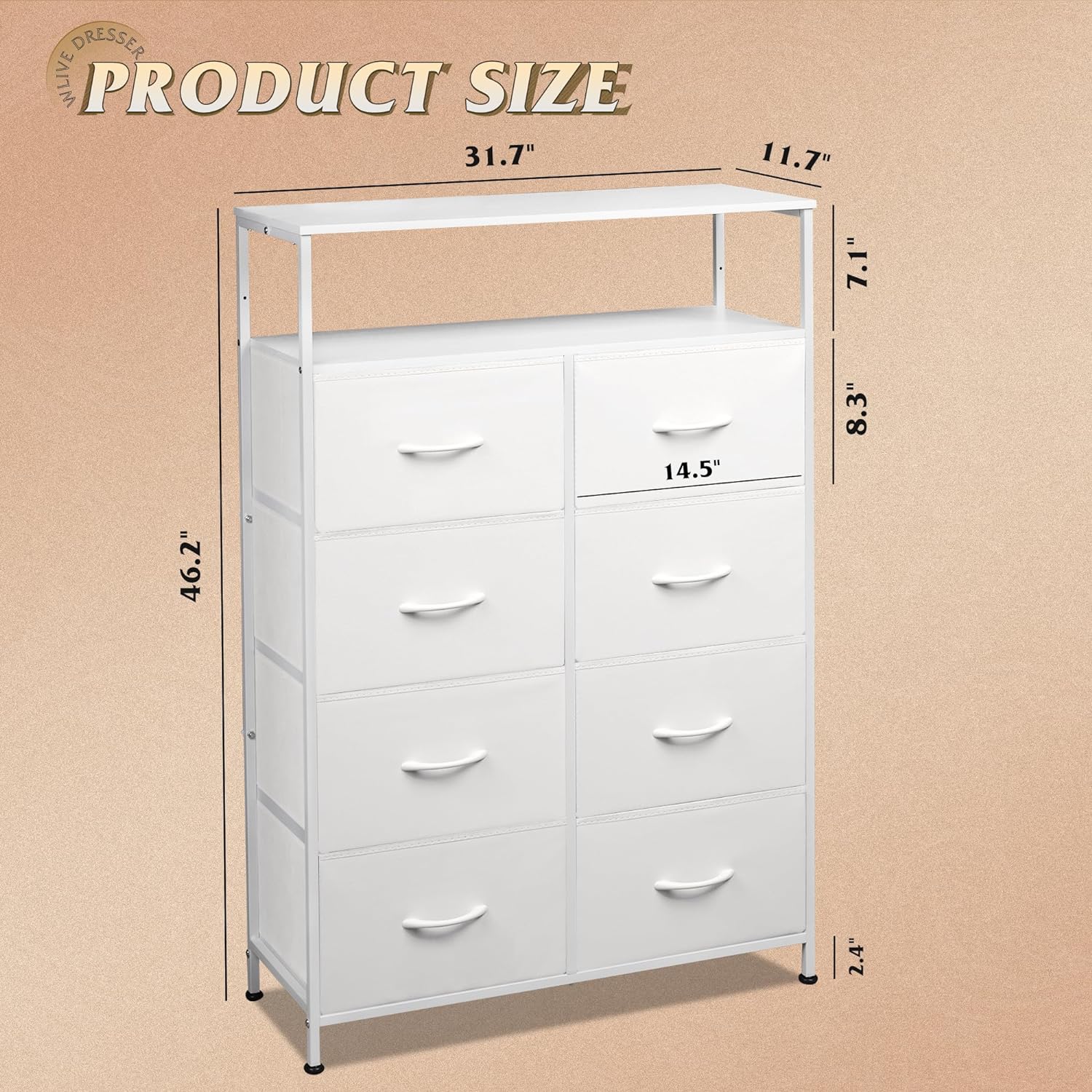WLIVE Tall 8-Drawer Fabric Storage Dresser with Open Shelves