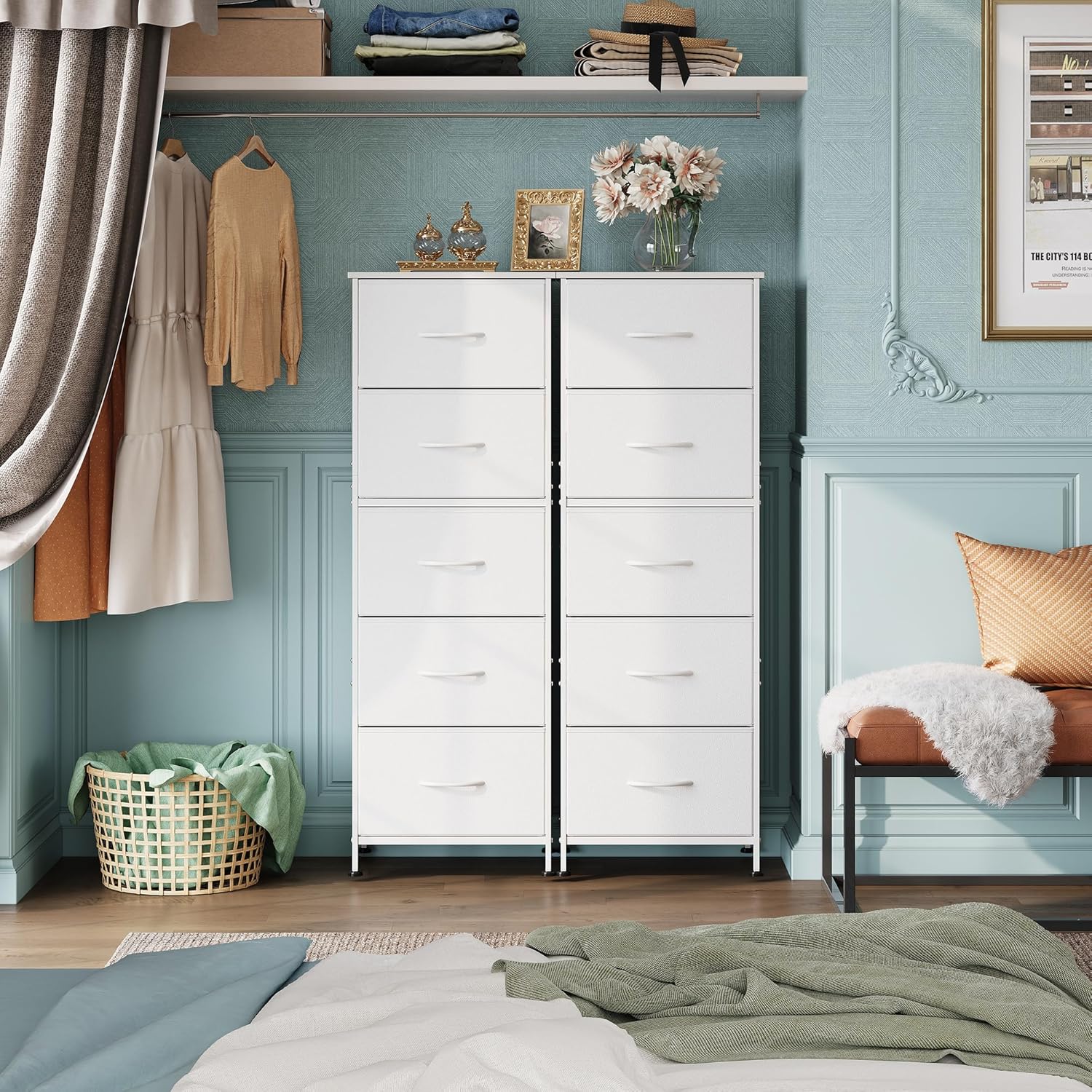 WLIVE Minimalist Tall 5-Drawer Fabric Dresser Chest