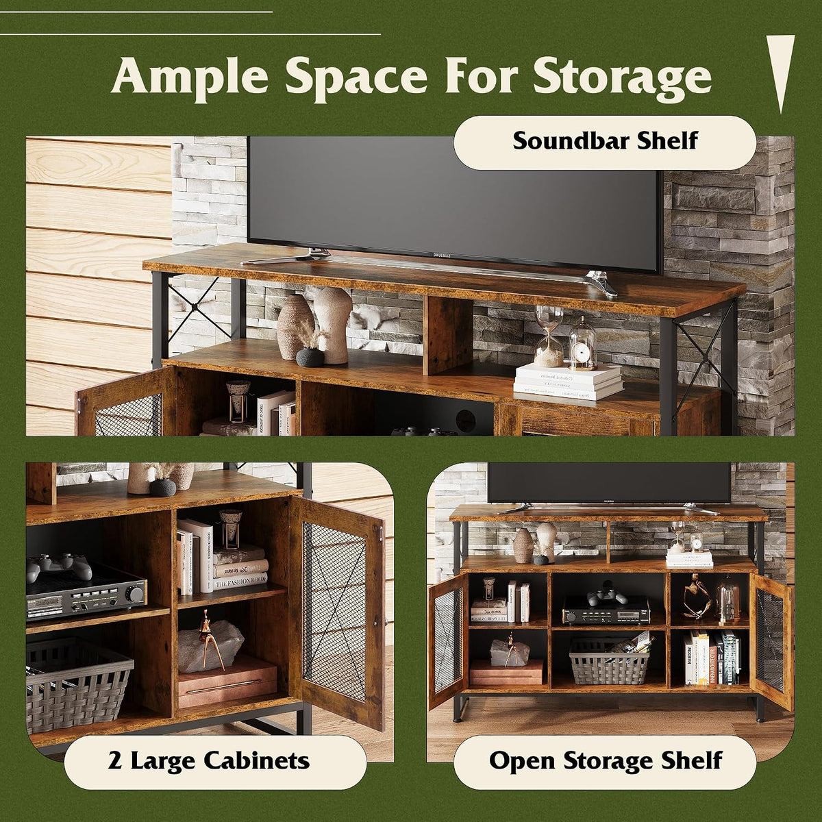 WLIVE TV Stand 55 inch TV, Tall Entertainment Center with Storage, Farmhouse Industrial TV Console for Bedroom Living Room