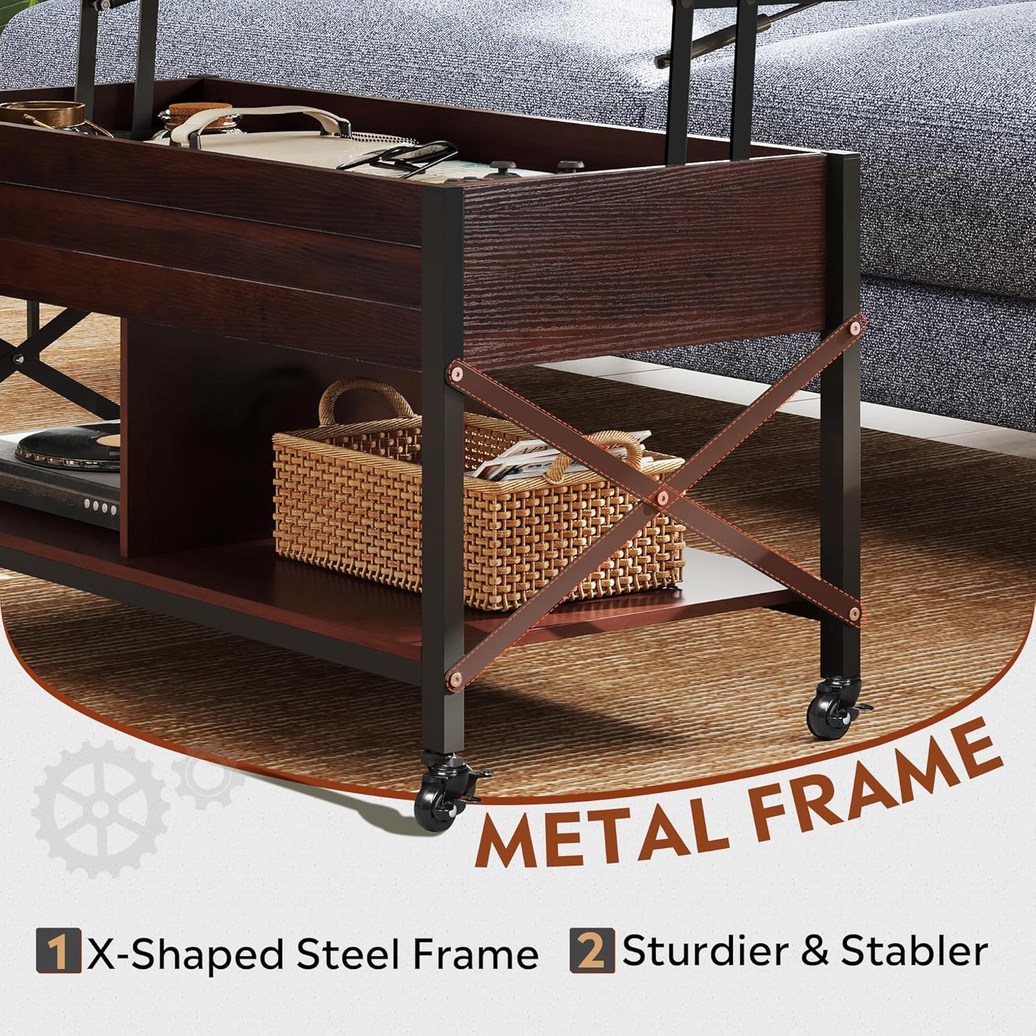 WLIVE Mid-Century Modern Lift Top Coffee Table with 4 Wheels
