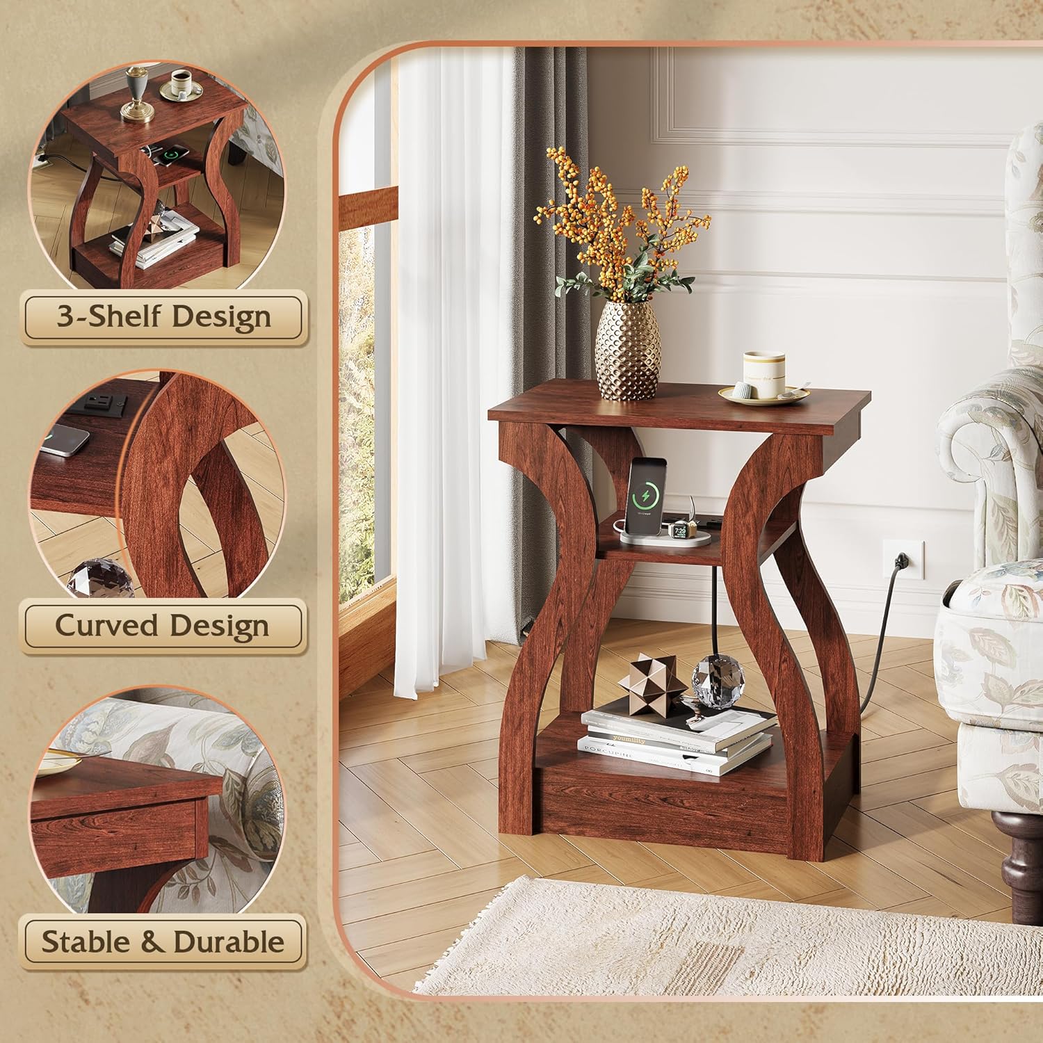 WLIVE End Tables Living Room Set of 2 with Charging Station
