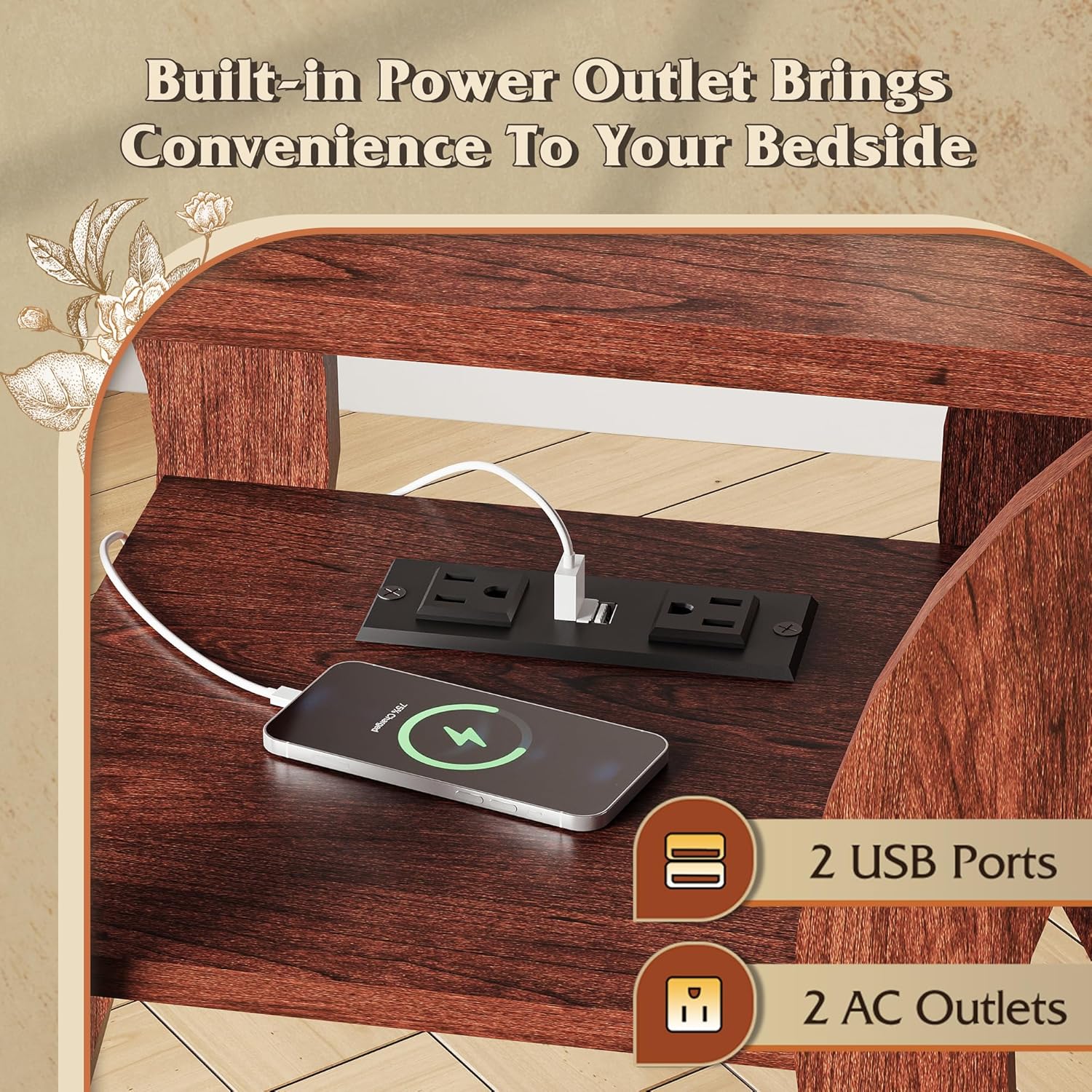 WLIVE End Tables Living Room Set of 2 with Charging Station
