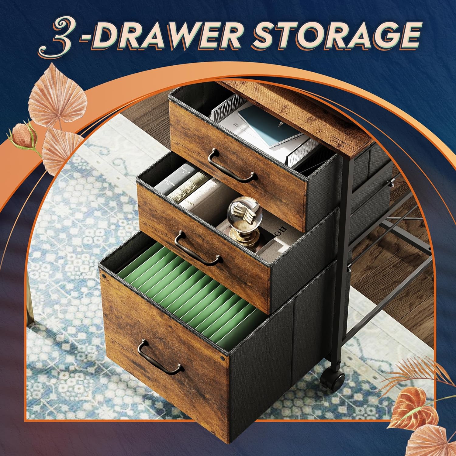 DEVAISE Vertical 3-Drawer Fabric Mobile File Cabinet