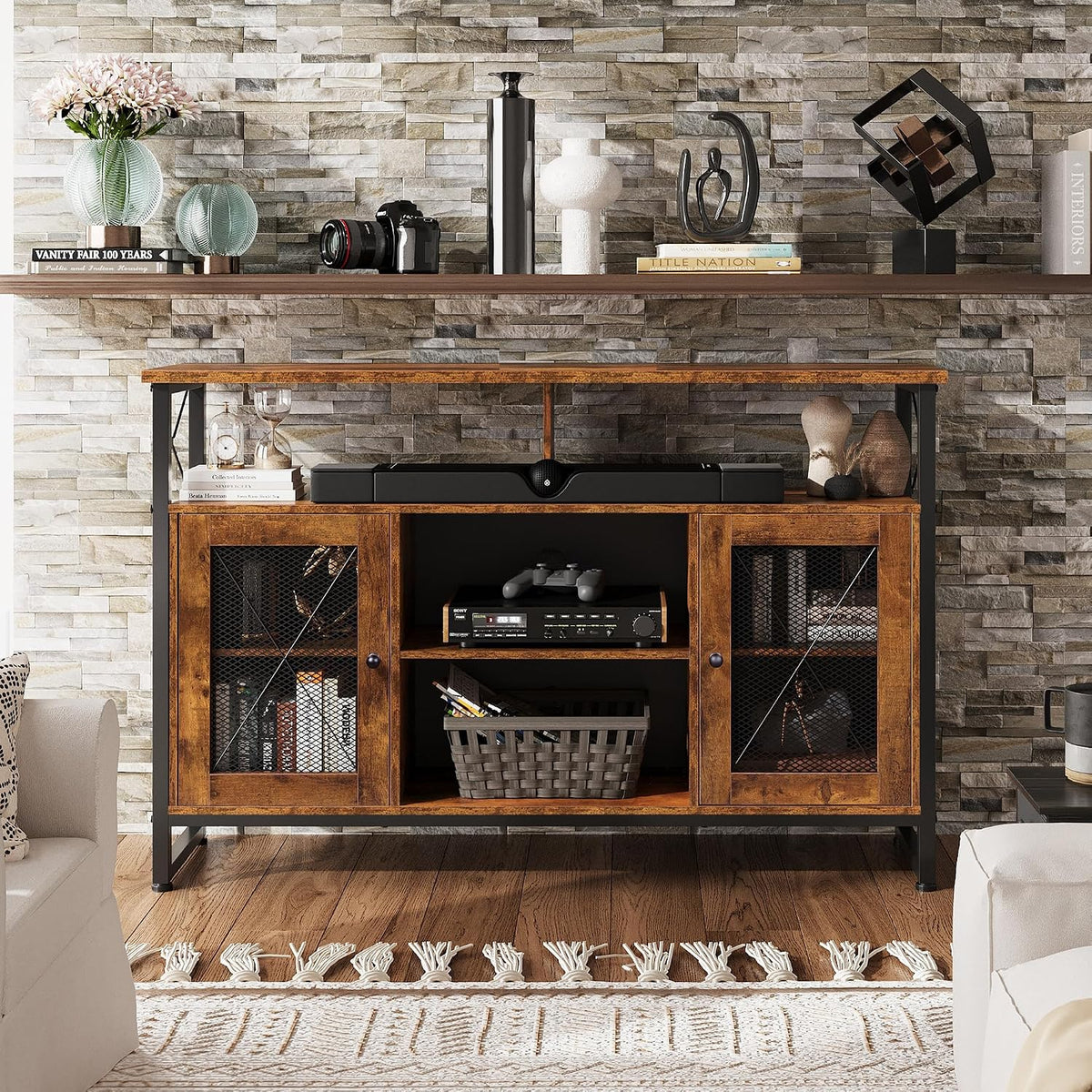 WLIVE TV Stand 55 inch TV, Tall Entertainment Center with Storage, Farmhouse Industrial TV Console for Bedroom Living Room
