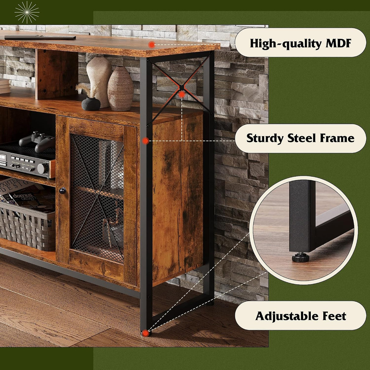 WLIVE TV Stand 55 inch TV, Tall Entertainment Center with Storage, Farmhouse Industrial TV Console for Bedroom Living Room
