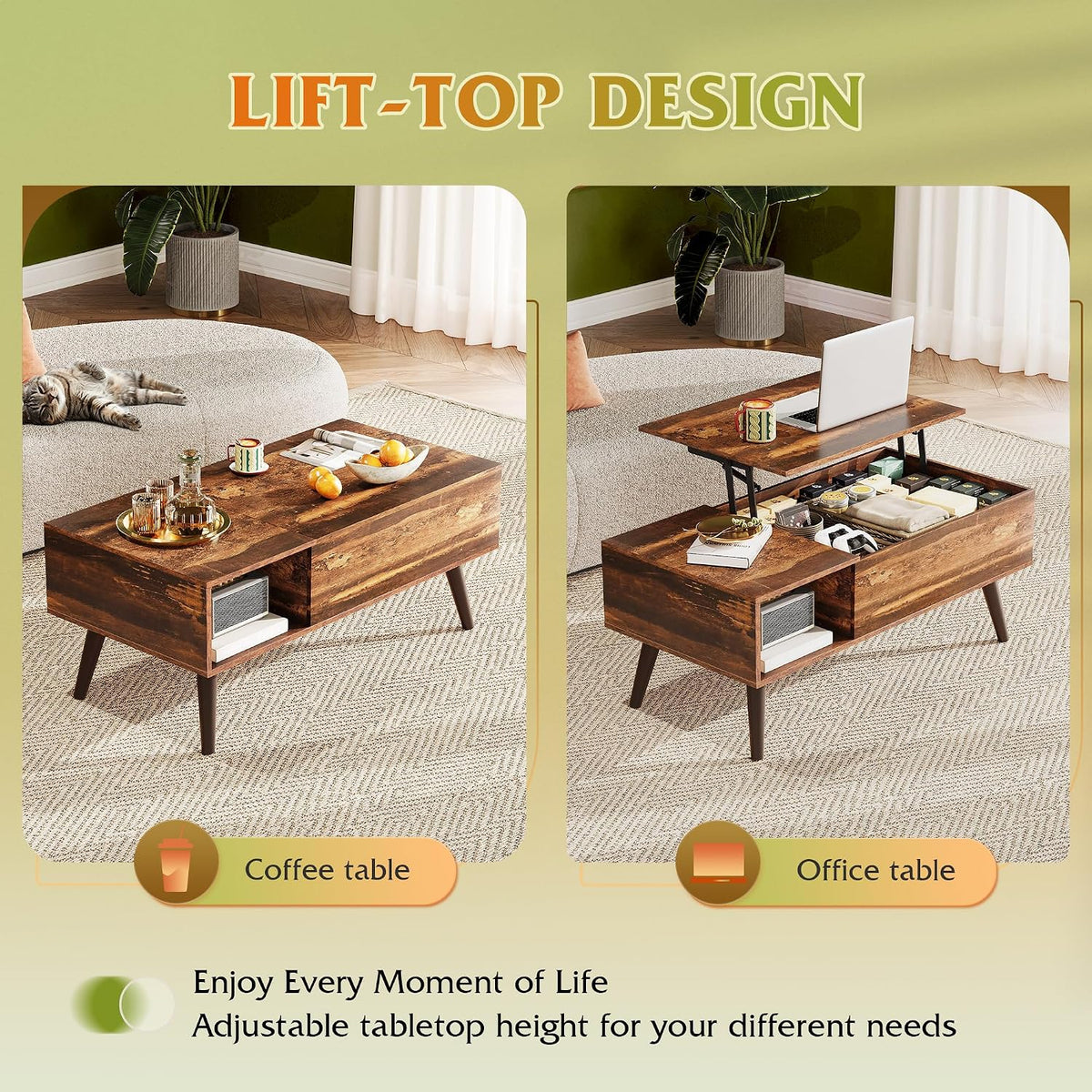 WLIVE Lift Top Coffee Table with Hidden Storage