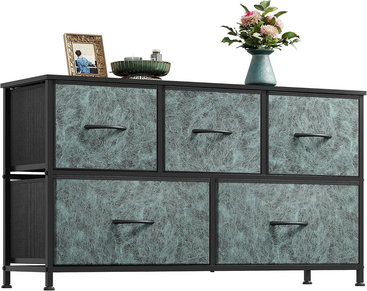 WLIVE Dresser for Bedroom, Wide Dresser with 5 Fabric Drawer Charcoal Black