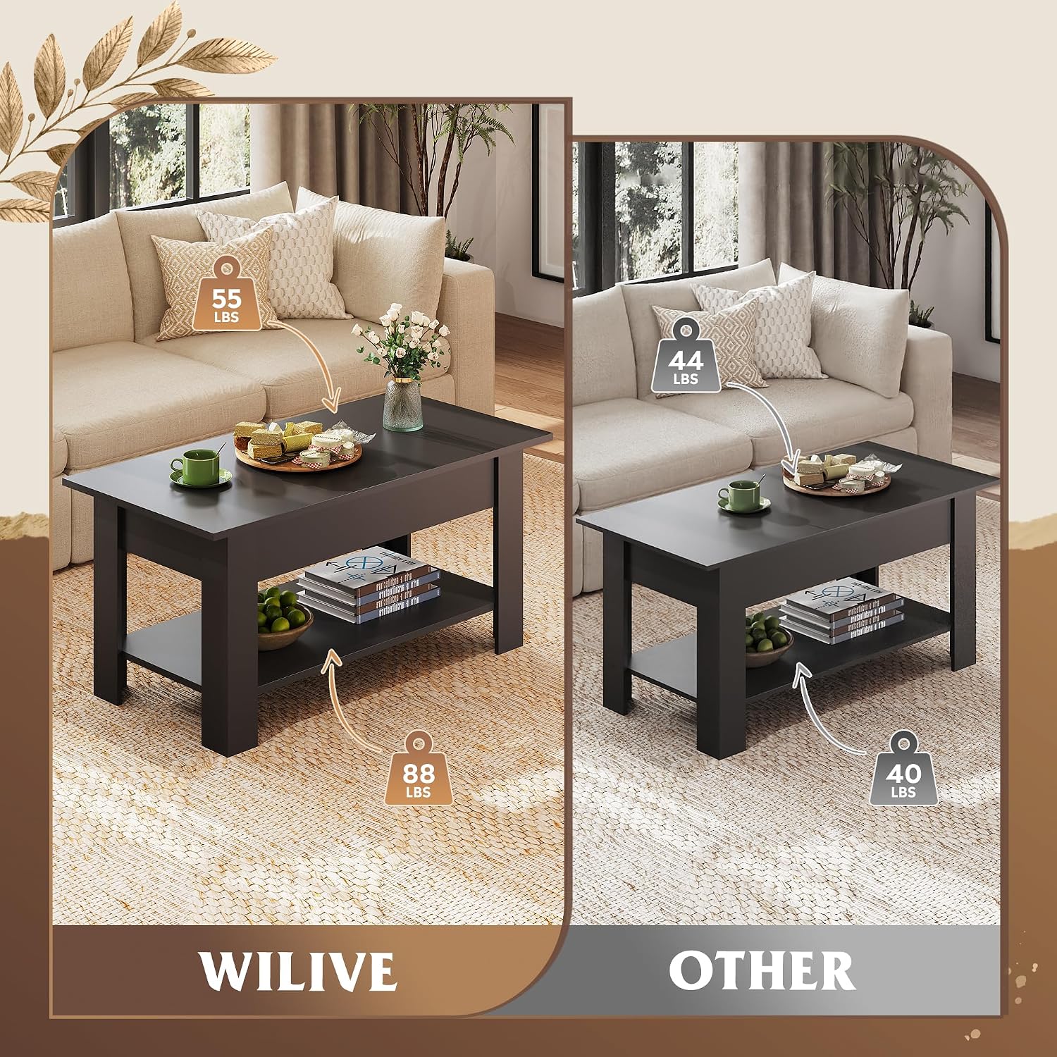 WLIVE Lift Top Coffee Table for Living Room/Dining/Office