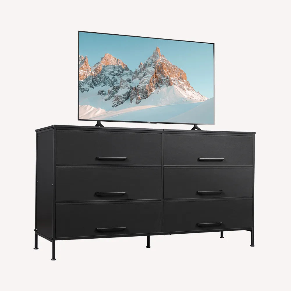 WLIVE Minimalist Fabric 7-Drawer Large Storage Dresser TV Stand in Black