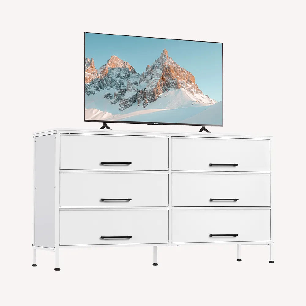 WLIVE Minimalist Fabric 7-Drawer Large Storage Dresser TV Stand in White