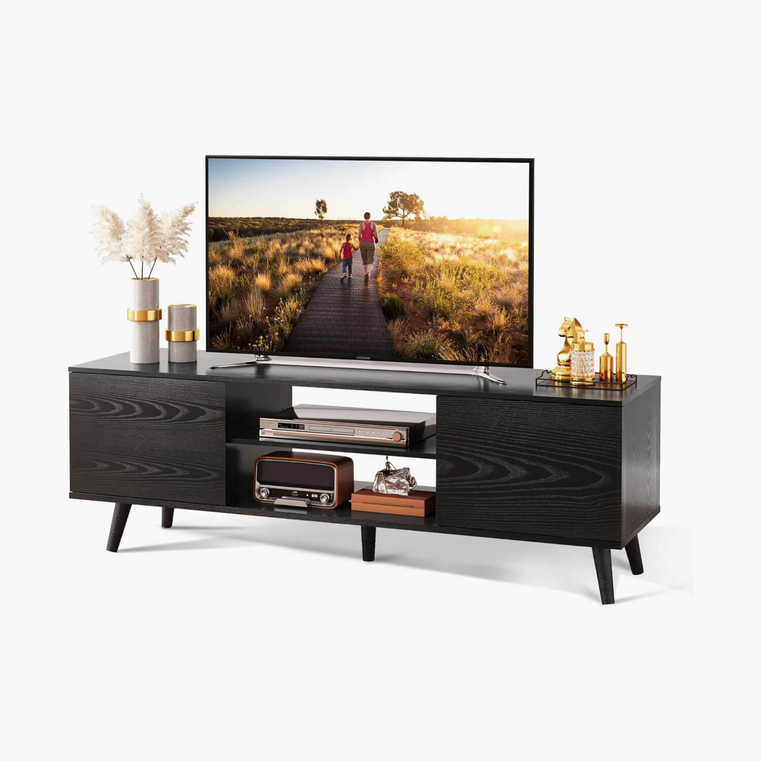 WLIVE Mid Century Modern TV Stand with Cabinets for 60 inch TV
