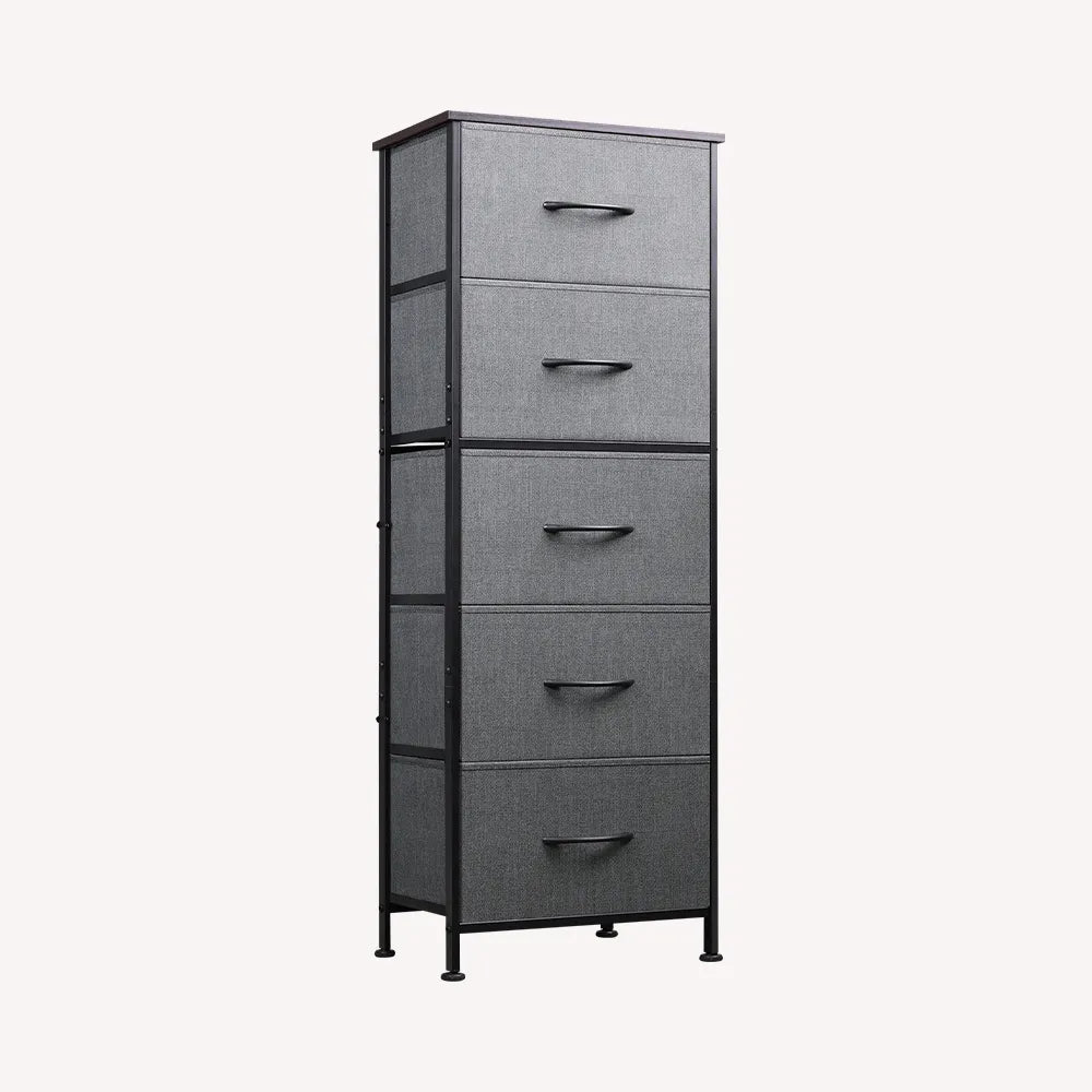A-dark grey 5-drawer fabric dresser chest
