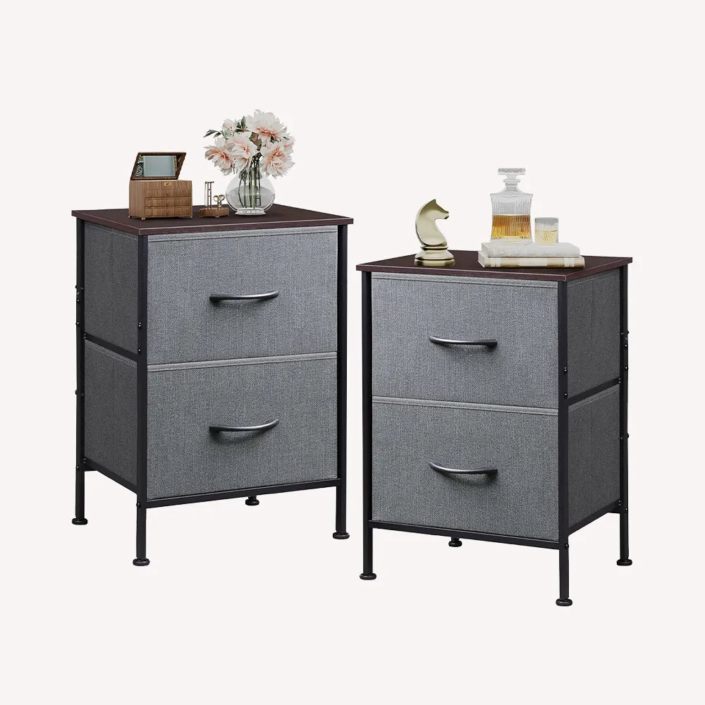 WLIVE Minimalist Small Fabric 2-Drawer Nightstands (Set of 2)