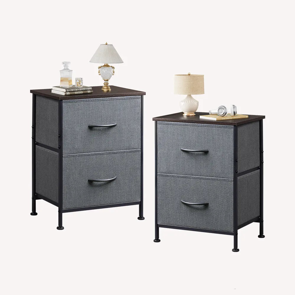 A-dark grey minimalist small fabric 2-drawer nightstands set of 2