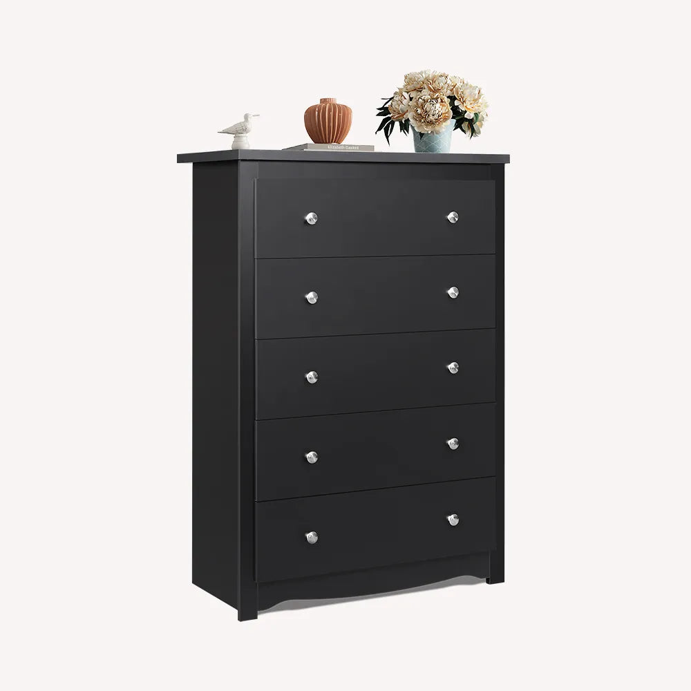 WLIVE Black 5-Drawer Minimalist Modern Wood Storage Chest