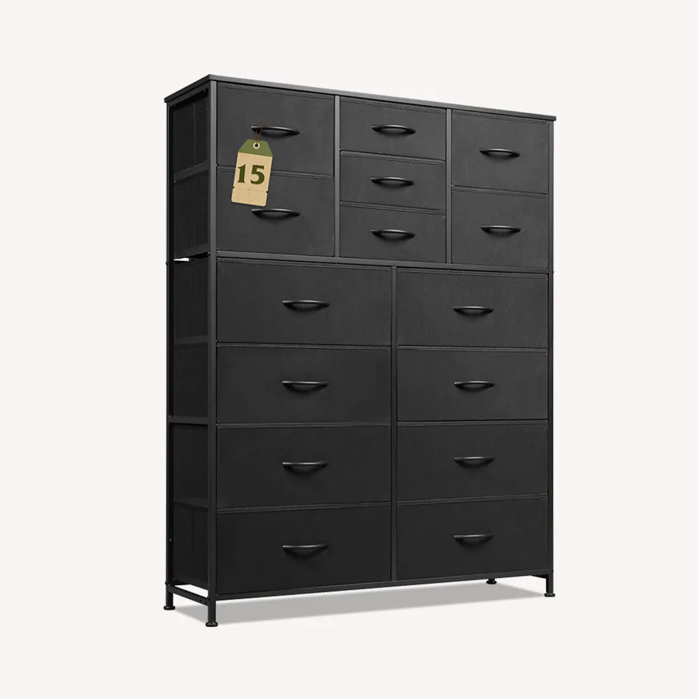 WLIVE Charcoal Black Wood Grain Extra Large Storage Tall 15-Drawer Fabric Dresser