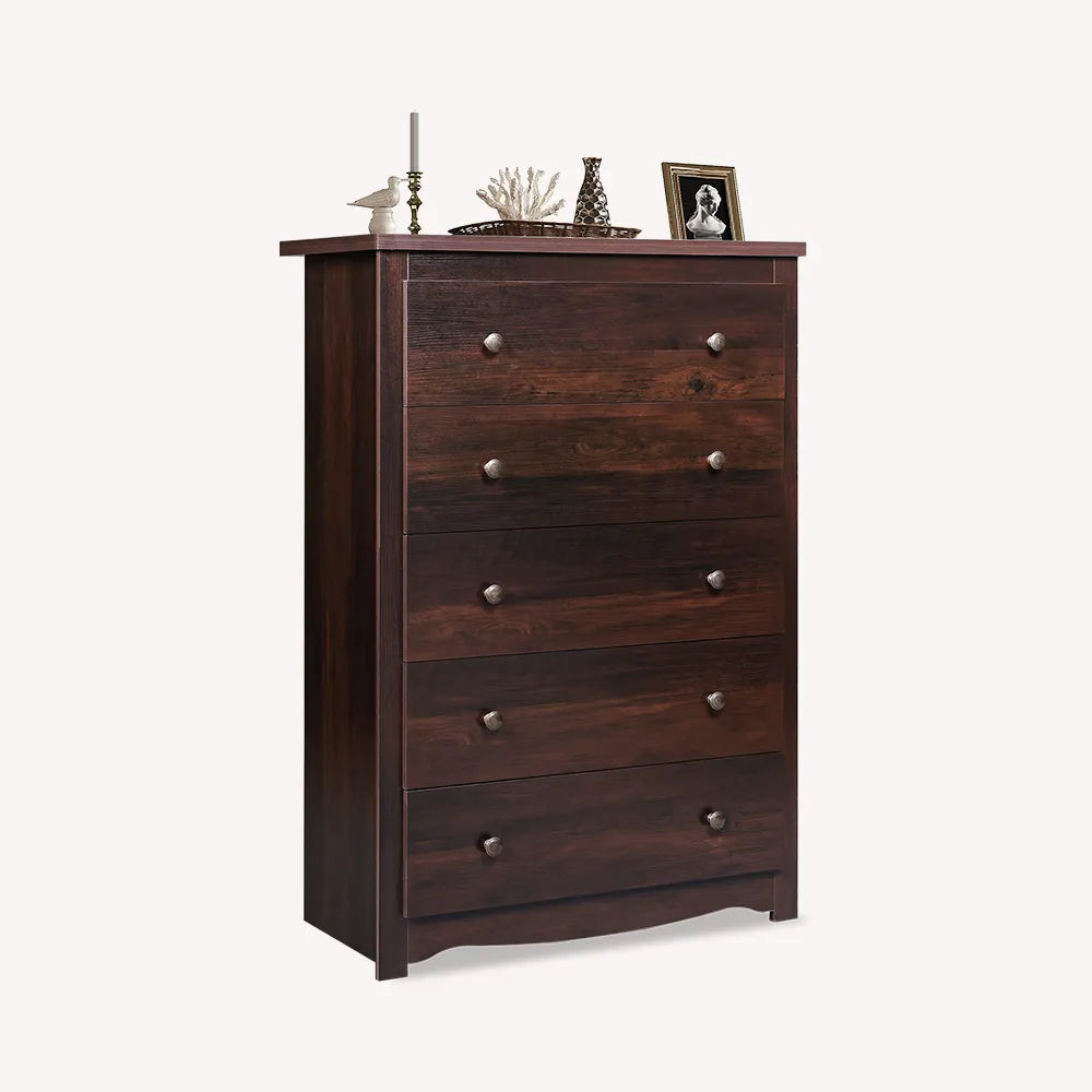 WLIVE Brown 5-Drawer Minimalist Modern Wood Storage Chest