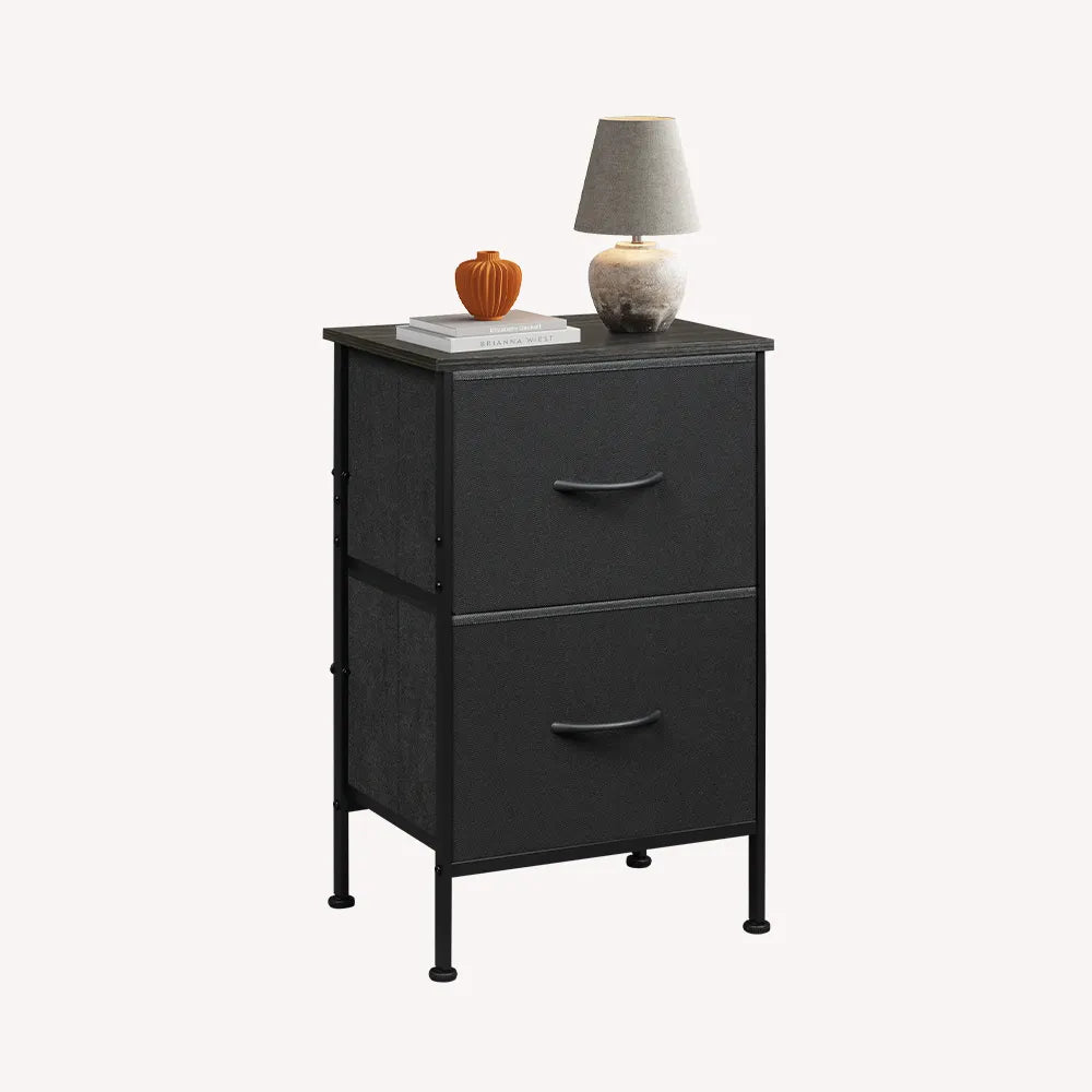 Charcoal black 2-drawer fabric storage nightstand