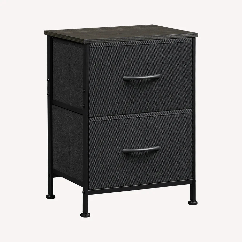 Charcoal black 2-drawer fabric storage nightstand