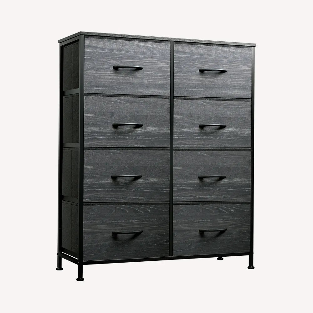 WLIVE charcoal black wood grain 8-drawer fabric storage dresser