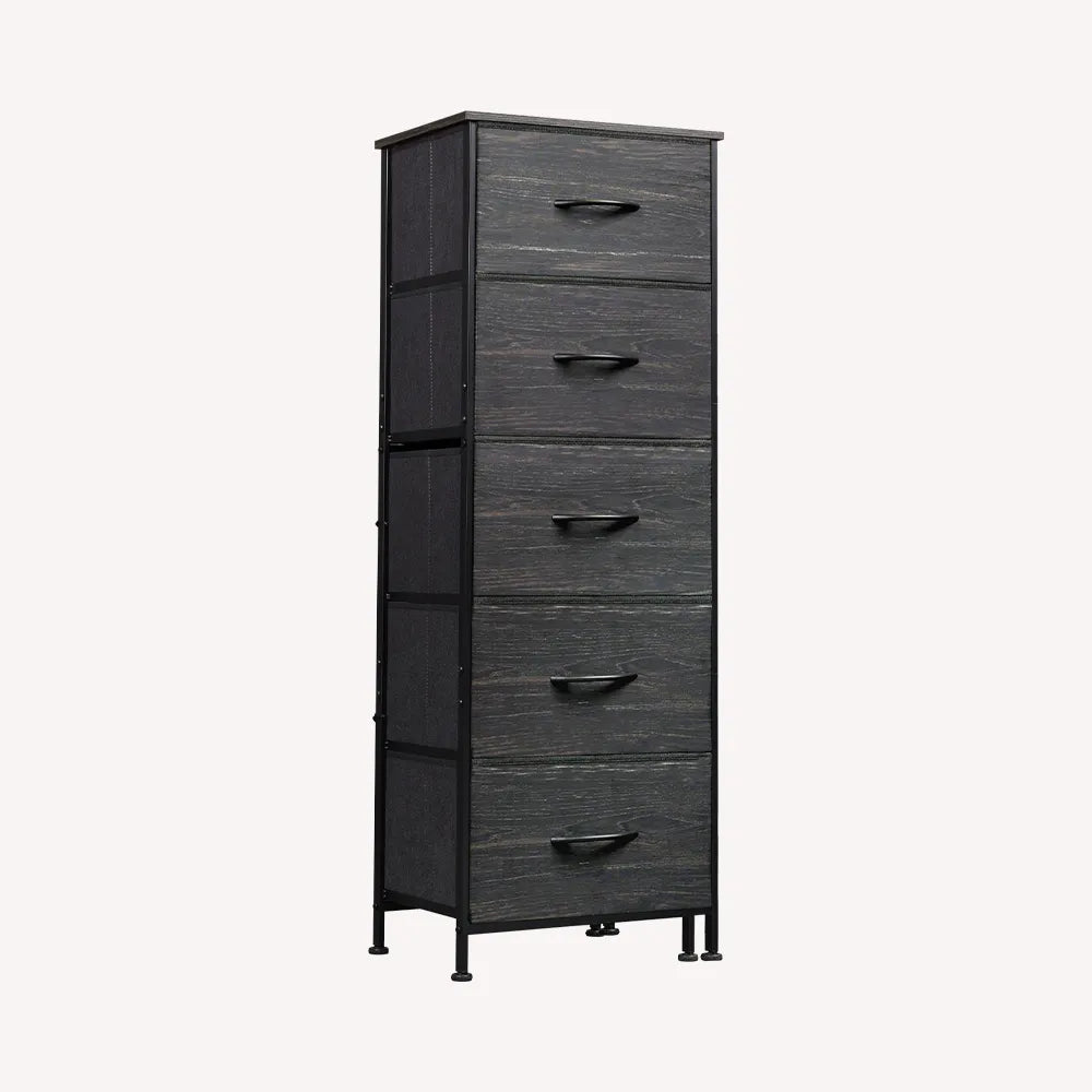Charcoal black wood grain print 5-drawer fabric dresser chest