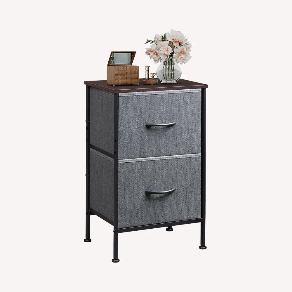 A-dark grey 2-drawer fabric storage nightstand