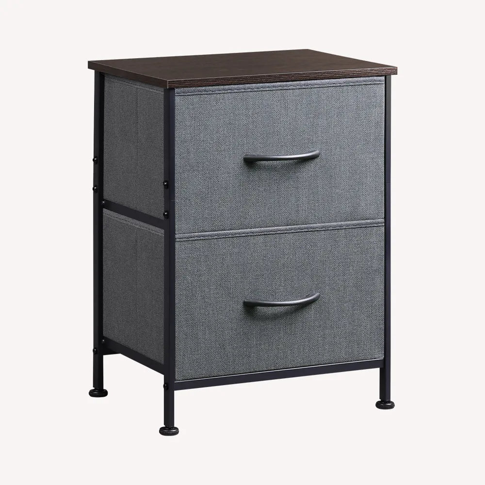A-dark grey 2-drawer fabric storage nightstand