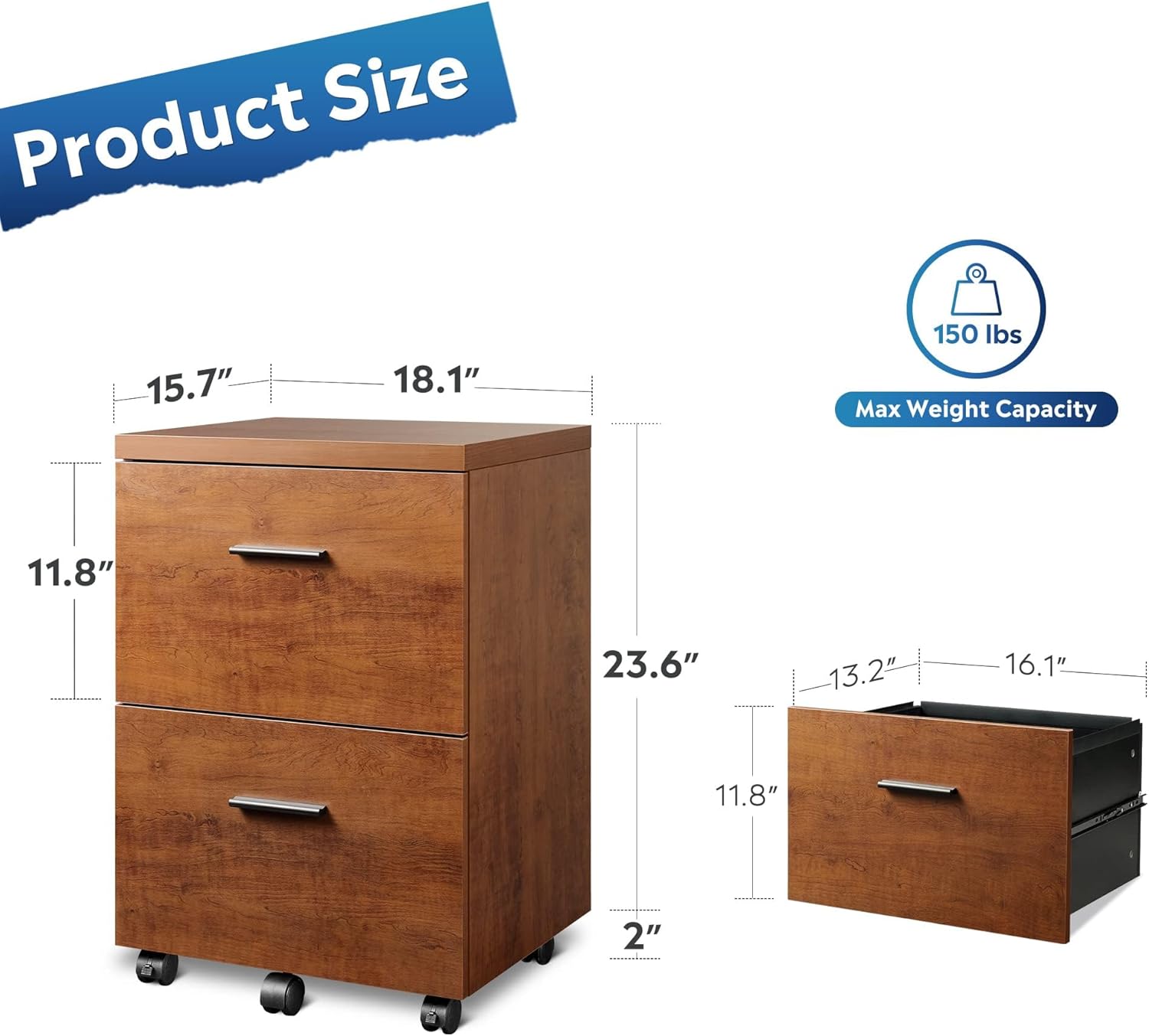 Size of Walnut 2 Drawer File Cabinet