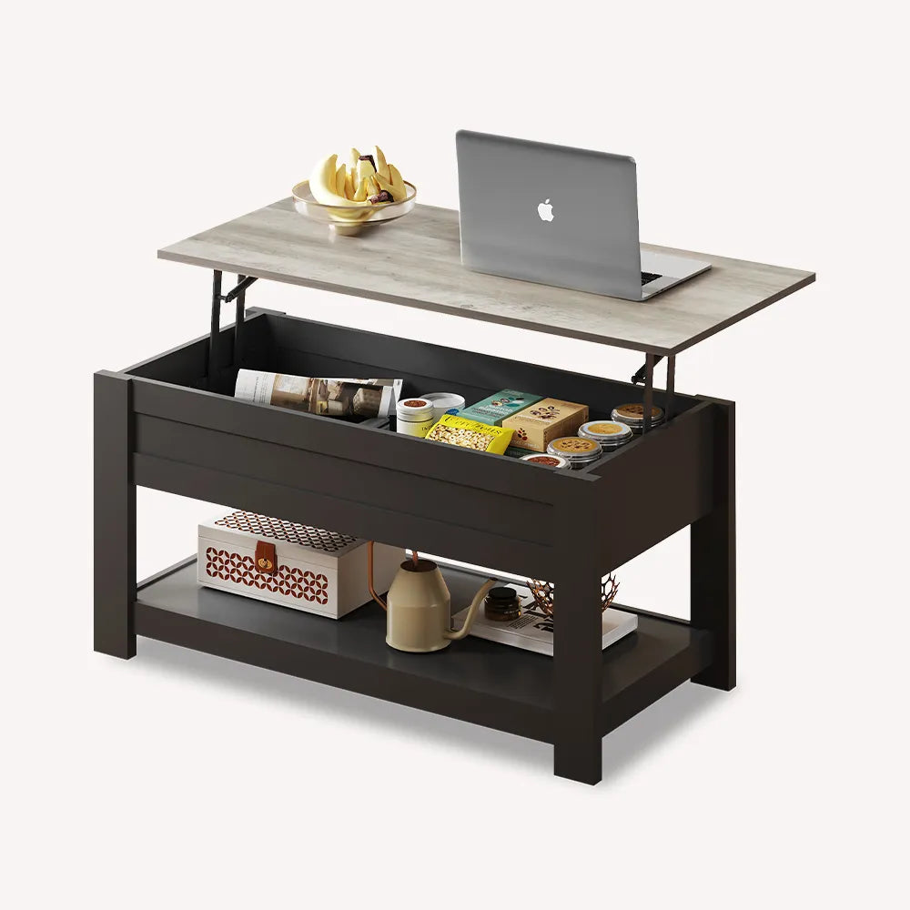 WLIVE greige lift top coffee table with storage shelf