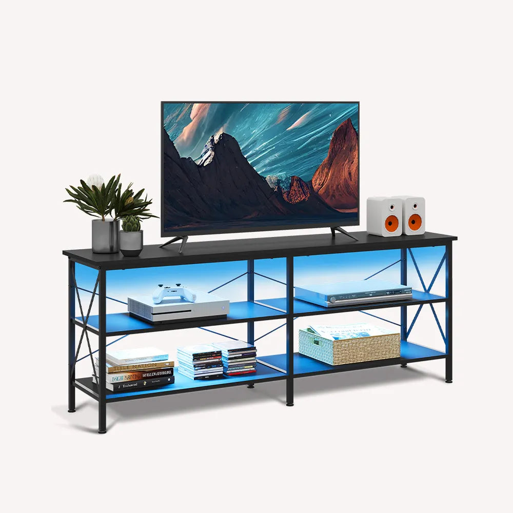 WLIVE Industrial 3-Tier Shelves LED TV Stand for TVs up to 70'' in Black